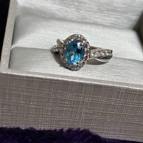 Zales Sterling Silver Blue Topaz w/white Sapphires Ring and Necklace set.  SZ 7 - Picture 11 of 13